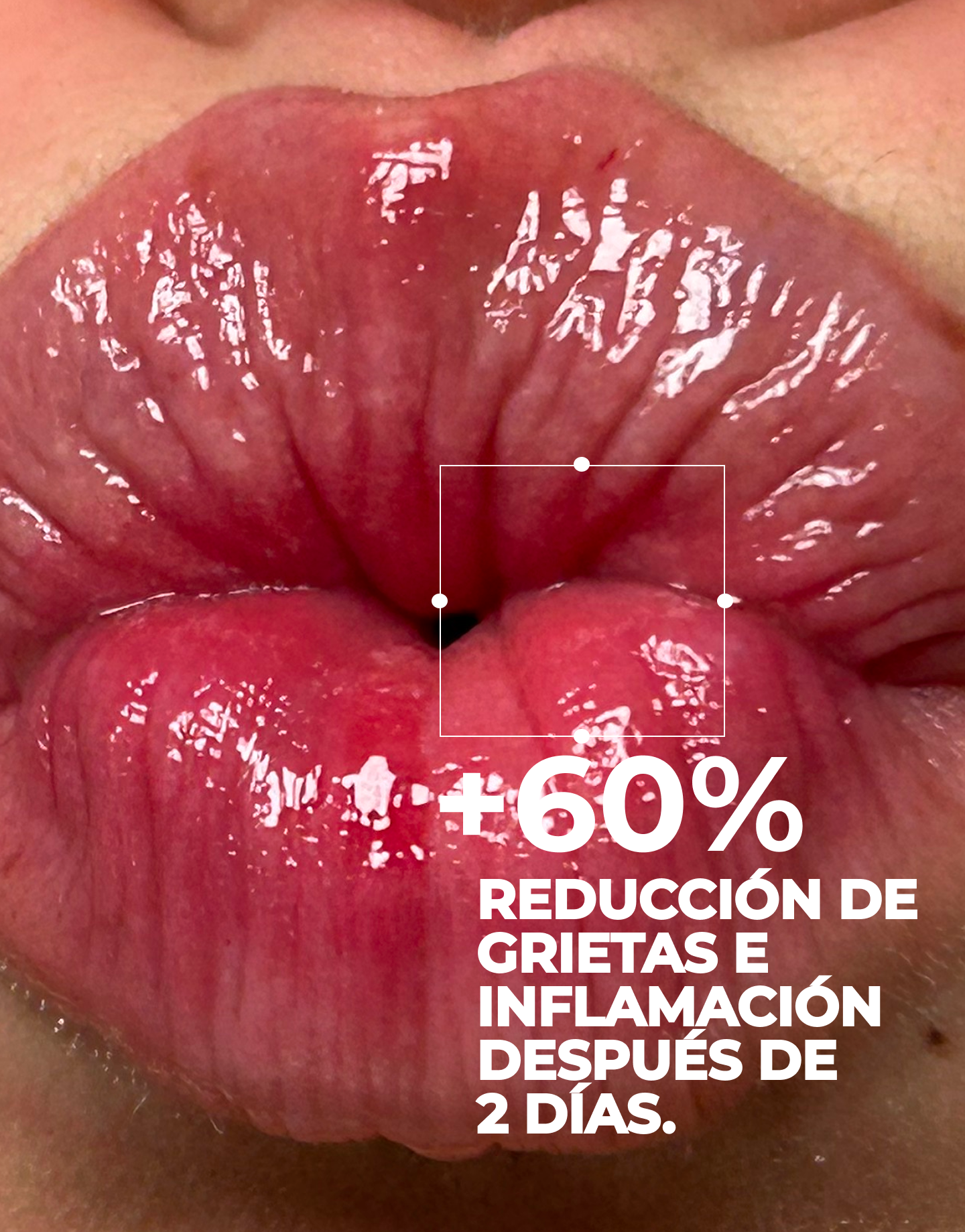 Primer plano de labios jugosos con porcentaje de beneficios del labial