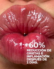 Primer plano de labios jugosos con porcentaje de beneficios del labial