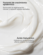 Textura cremosa de la Crema Skin Factor con factores de crecimiento epidérmico y ácido hialurónico