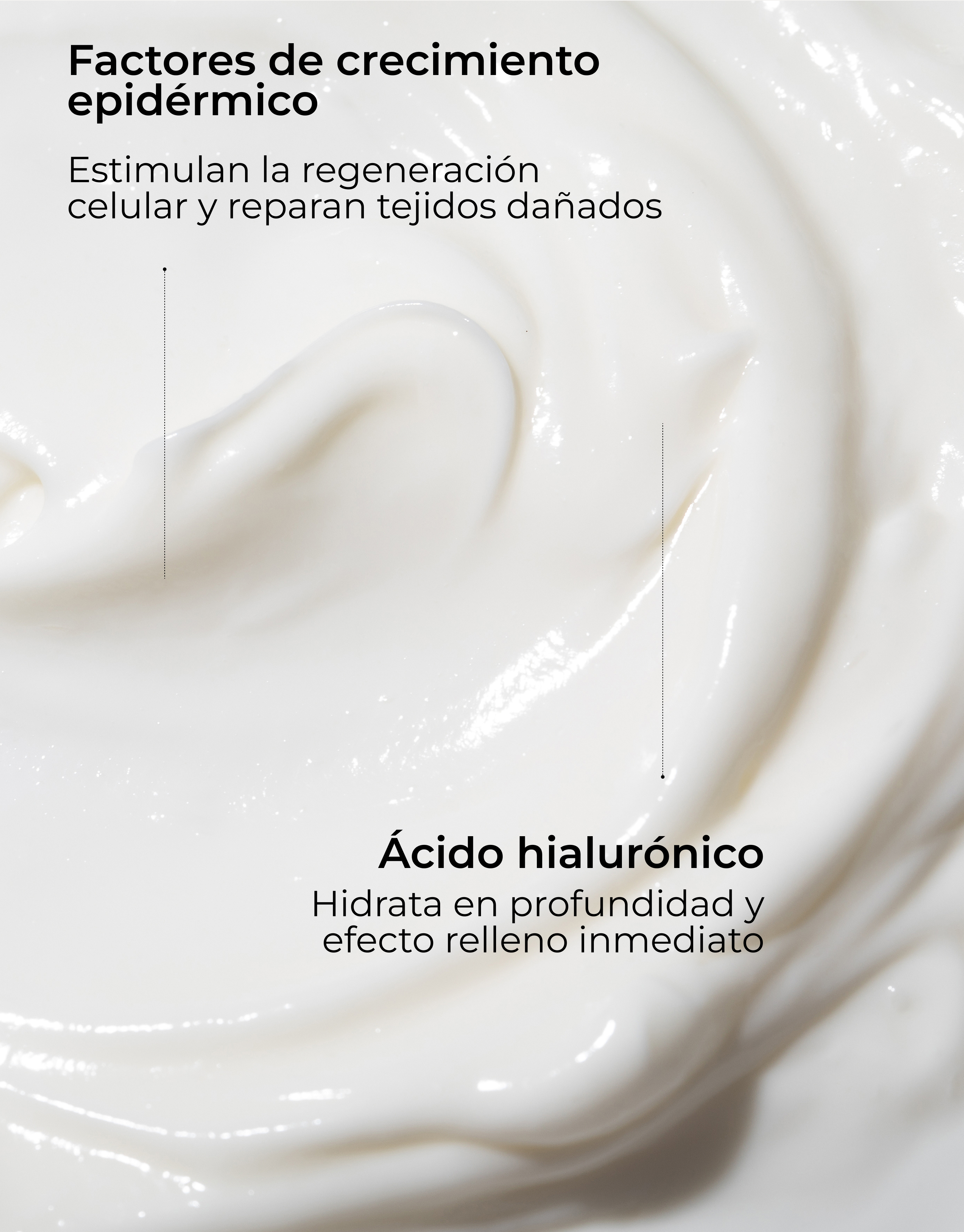 Textura cremosa de la Crema Skin Factor con factores de crecimiento epidérmico y ácido hialurónico