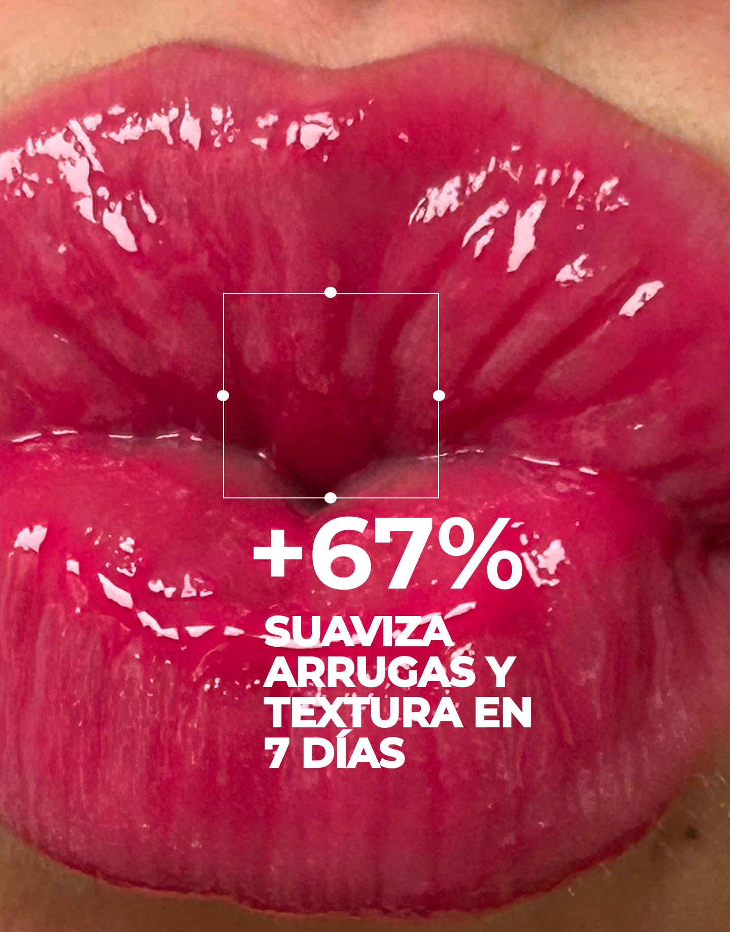 Primer plano de labios jugosos con porcentaje de beneficios del labial