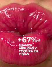 Primer plano de labios jugosos con porcentaje de beneficios del labial