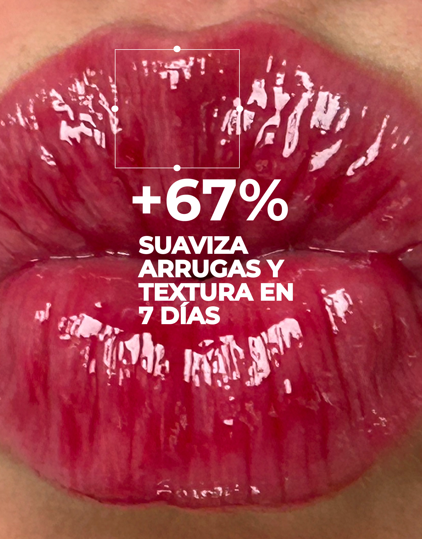Primer plano de labios jugosos con porcentaje de beneficios del labial