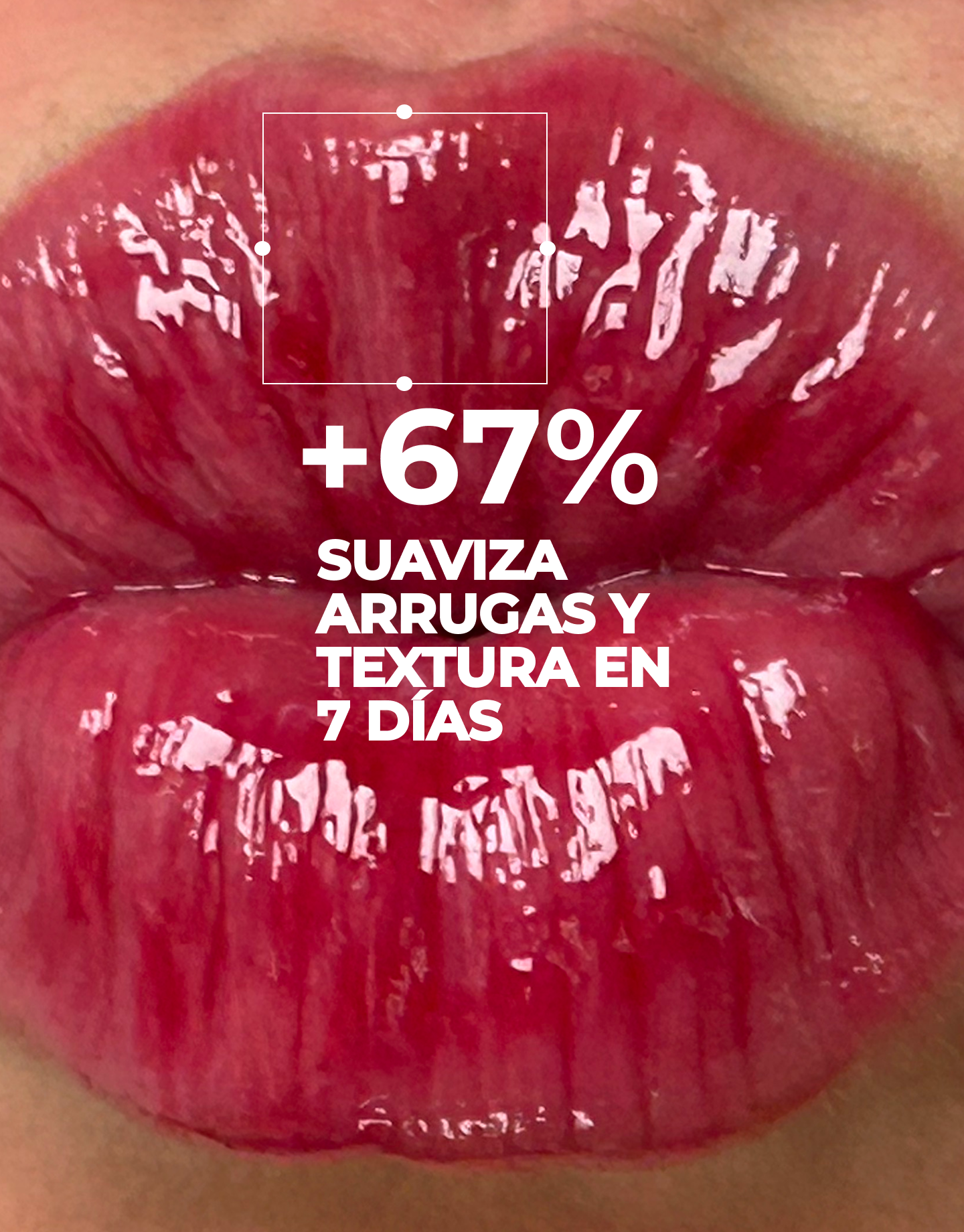 Primer plano de labios jugosos con porcentaje de beneficios del labial