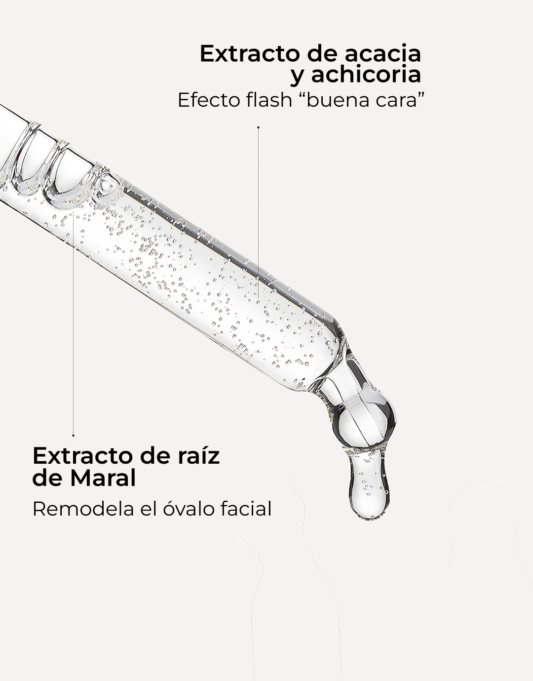 Pipeta del Sérum DMAE Lift 10 con extracto de acacia y achicoria y extracto de raíz de Maral