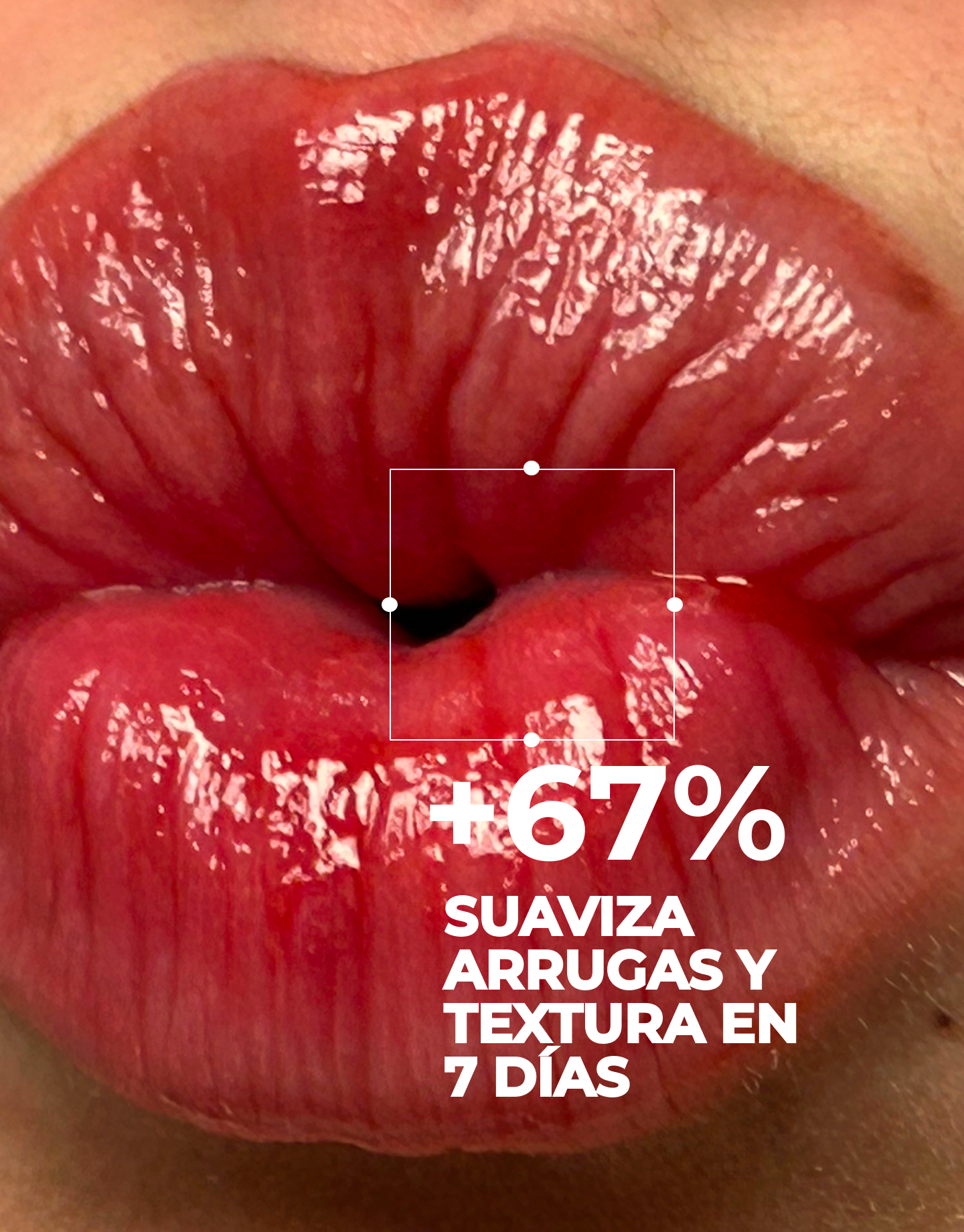 Primer plano de labios jugosos con porcentaje de beneficios del labial