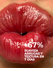Primer plano de labios jugosos con porcentaje de beneficios del labial